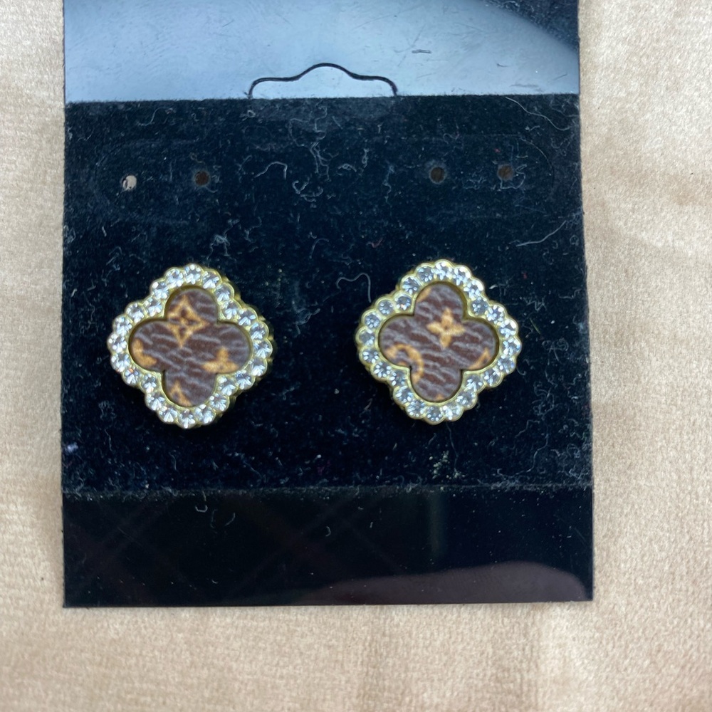 Upcycled Genuine Louis Vuitton Canvas Clover Halo Stud Earrings